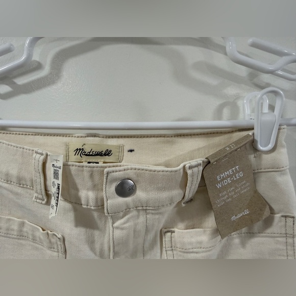 Madewell Emmett Wide Leg Jeans 27 Ecru Cream High Rise Patch Pocket Raw Hem NWT - Picture 8 of 8